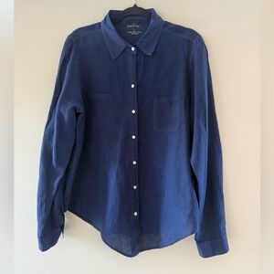 Lilly Pulitzer Deep Navy Long-Sleeve 100% Linen Button-Down Shirt